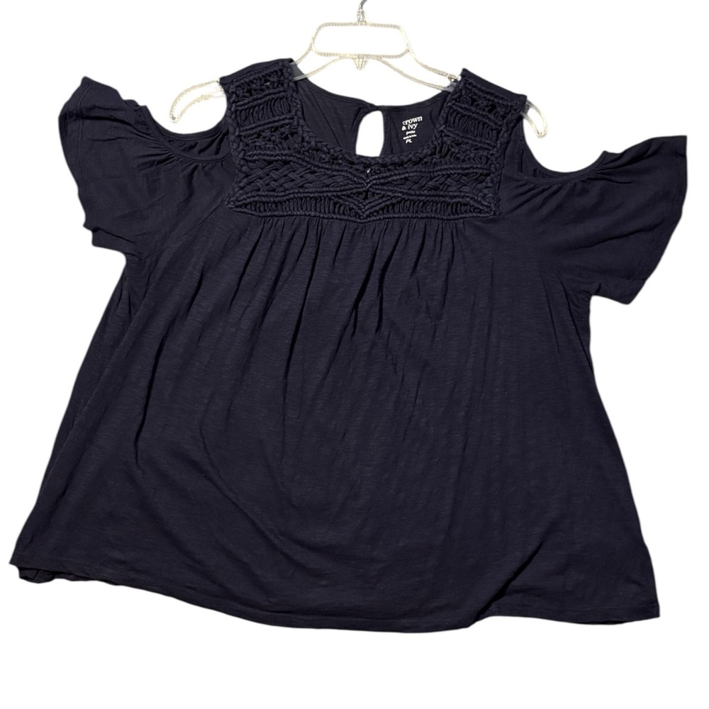 Crown & Ivy Navy Cold Shoulder Blouse